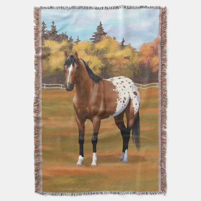 Brown Bay Appaloosa Pferd im Herbst Weide Decke (Vorderseite Vertikal)