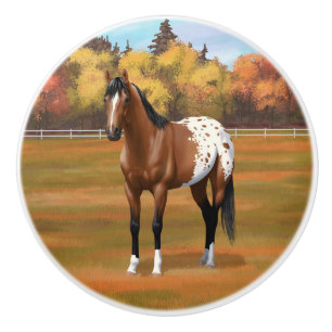 Brown Bay Appaloosa Pferd im Herbst Weide Keramikknauf