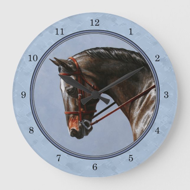 Brown Bay Oldenburg Horse Portrait Große Wanduhr (Vorderseite)