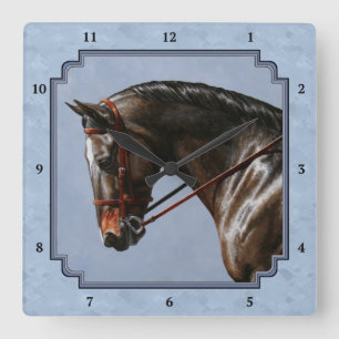 Brown Bay Oldenburg Horse Portrait Quadratische Wanduhr