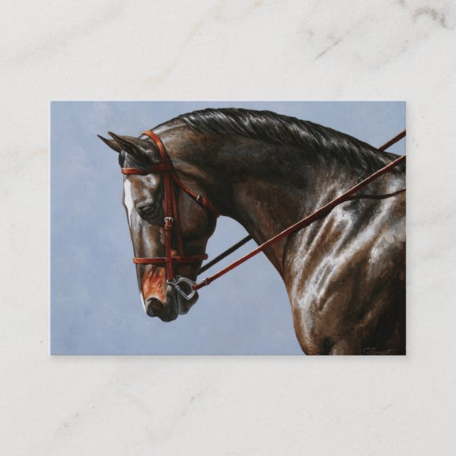 Brown Bay Oldenburg Horse Portrait Visitenkarte (Vorderseite)