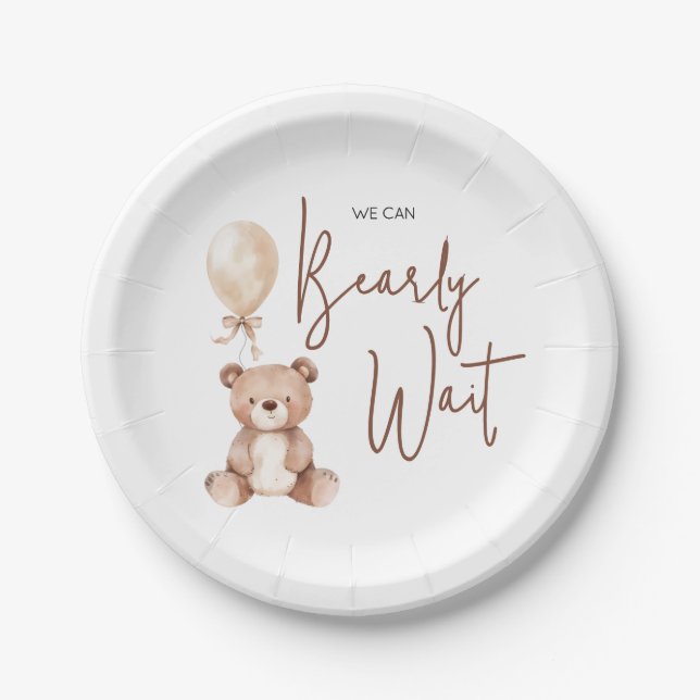 Brown Bear Balloon Baby Shower Pappteller (Vorderseite)