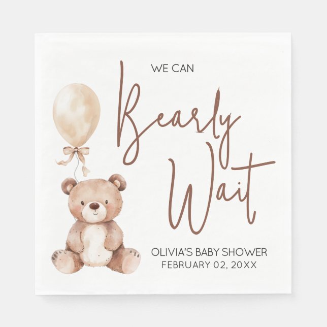Brown Bear Balloon Baby Shower Serviette (Vorderseite)