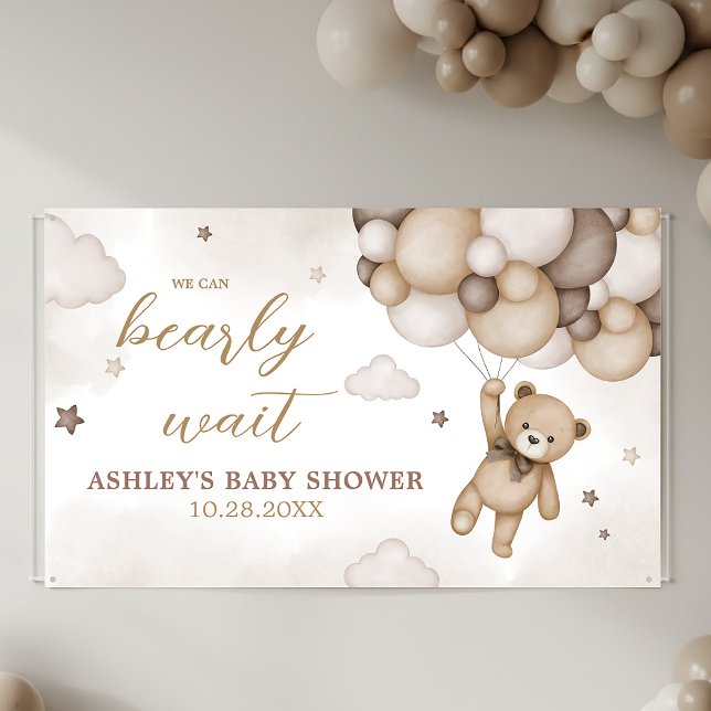 Brown Bear Balloon Babydusche Banner (Brown Bear Balloon Baby Shower Banner)