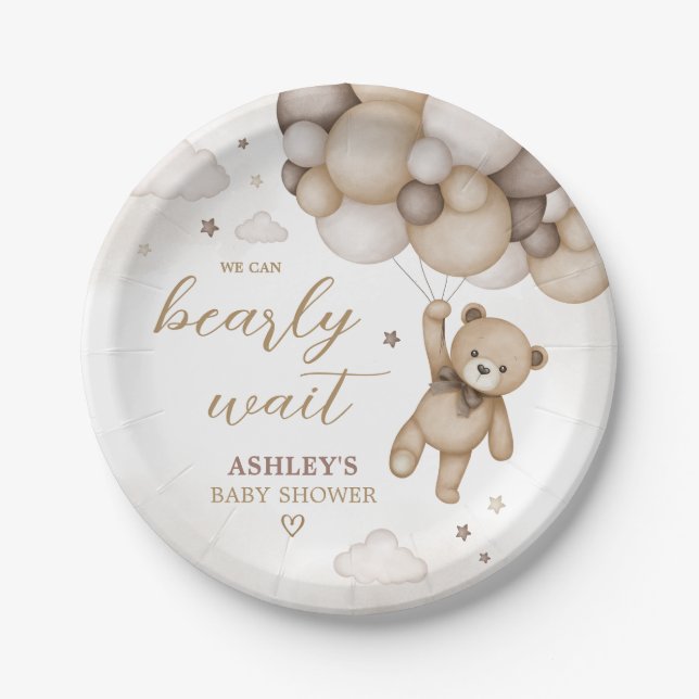 Brown Bear Balloon Babydusche Pappteller (Vorderseite)