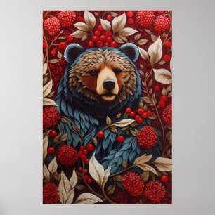 Brown Bear Red Berries William Morris Inspiriert Poster