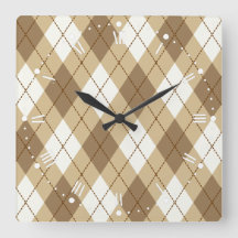 Brown Beige Argyle  Pattern Acrylic Wall Clock