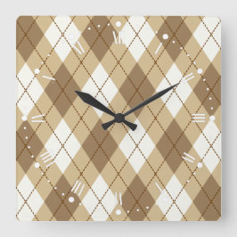 Brown Beige Argyle  Pattern Acrylic Wall Clock Quadratische Wanduhr