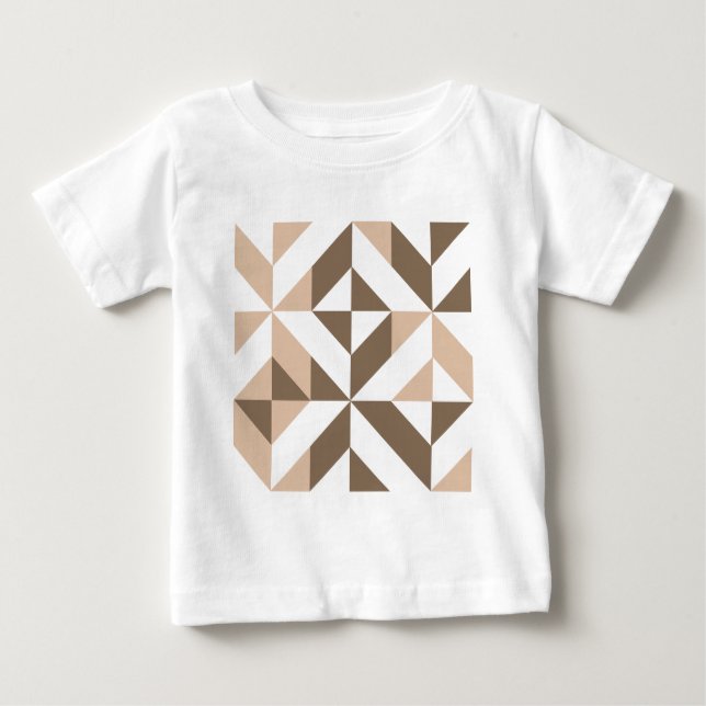 Brown Beige Geometric Cube Pattern Baby T-shirt (Vorderseite)