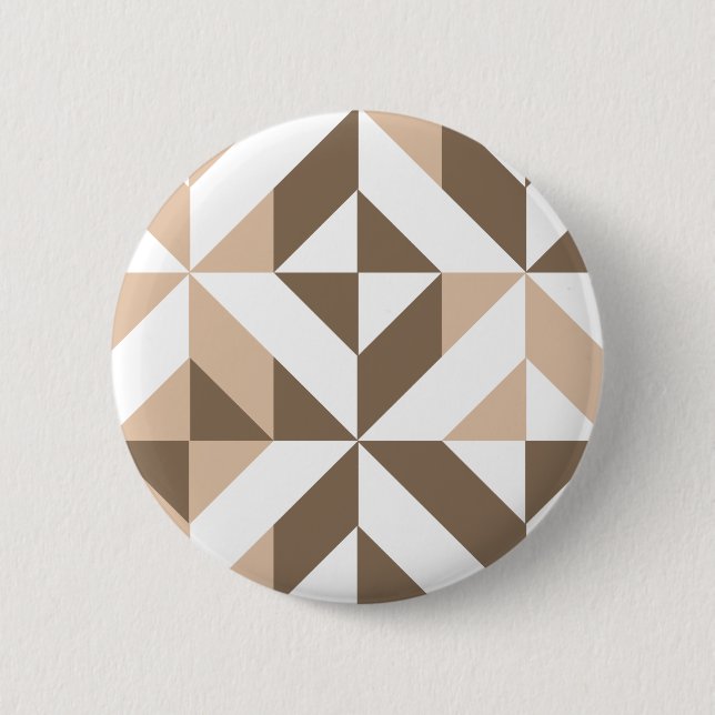 Brown Beige Geometric Cube Pattern Button (Vorderseite)