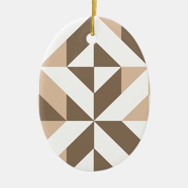 Brown Beige Geometric Cube Pattern Keramikornament (Vorne)