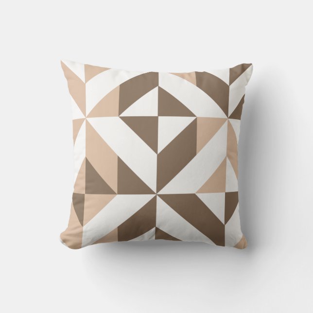 Brown Beige Geometric Cube Pattern Kissen (Vorderseite)