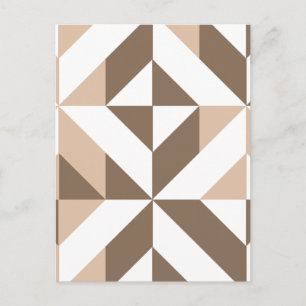 Brown Beige Geometric Cube Pattern Postkarte