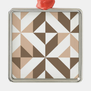 Brown Beige Geometric Cube Pattern Silbernes Ornament