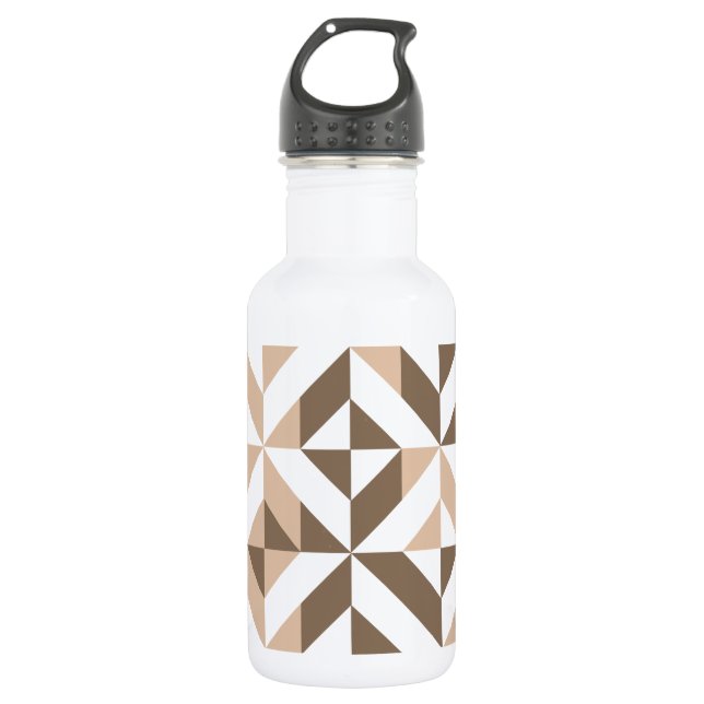 Brown Beige Geometric Cube Pattern Trinkflasche (Vorderseite)