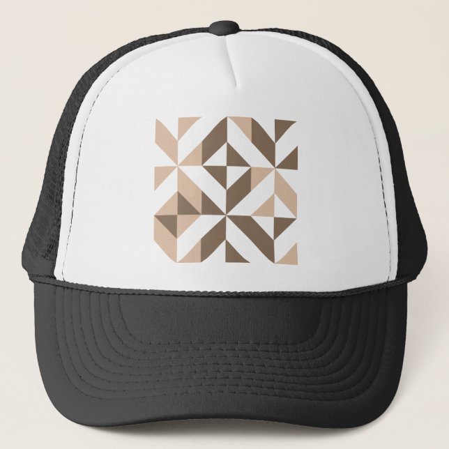 Brown Beige Geometric Cube Pattern Truckerkappe (Vorderseite)