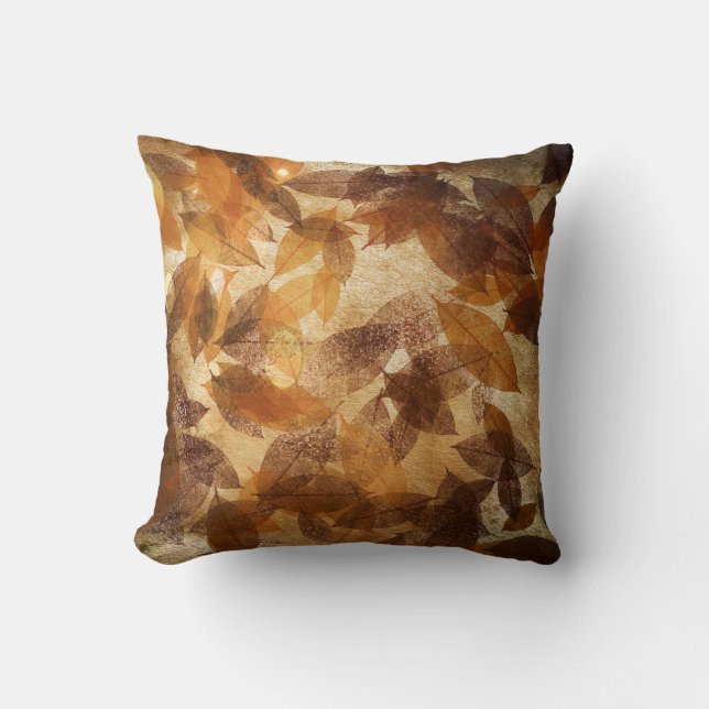 Brown Beige Gold Blätter Herbstwäsche Kissen (Vorderseite)