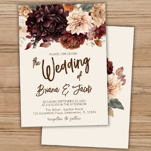 Brown Beige Ivory Floral Wedding Einladung