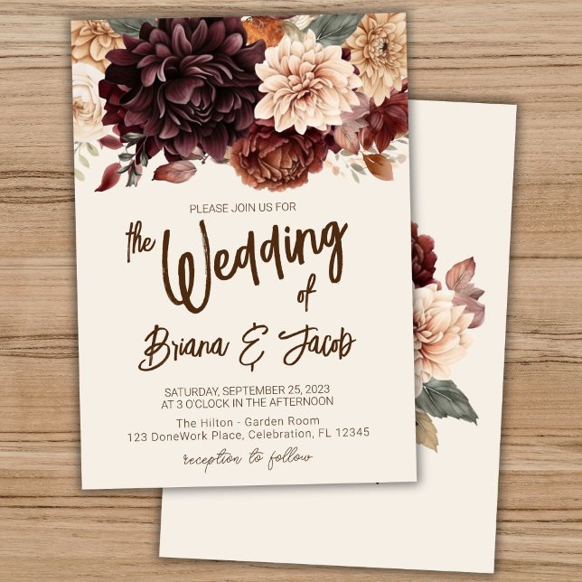 Brown Beige Ivory Floral Wedding Einladung (Von Creator hochgeladen)