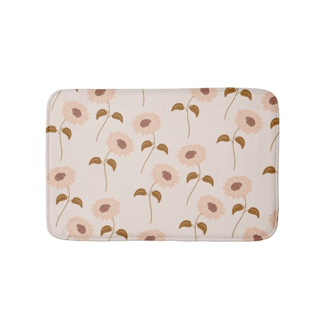 Brown Beige Retro Y2K Hippie Sonnenblumenmuster Badematte (Vorderseite)