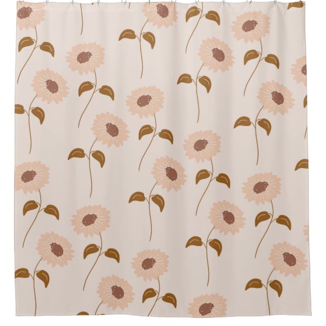 Brown Beige Retro Y2K Hippie Sonnenblumenmuster Duschvorhang (Vorderseite)