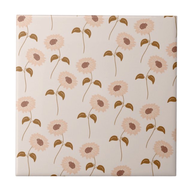 Brown Beige Retro Y2K Hippie Sonnenblumenmuster Fliese (Vorderseite)
