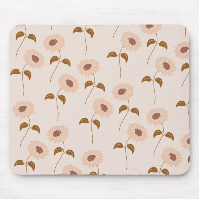 Brown Beige Retro Y2K Hippie Sonnenblumenmuster Mousepad (Vorne)