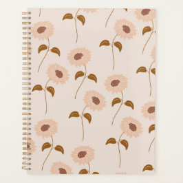 Brown Beige Retro Y2K Hippie Sonnenblumenmuster Planer
