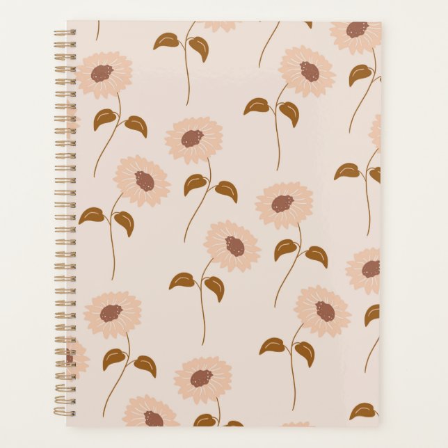 Brown Beige Retro Y2K Hippie Sonnenblumenmuster Planer (Vorderseite)