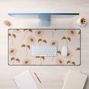 Brown Beige Retro Y2K Hippie Sonnenblumenmuster Schreibtischunterlage