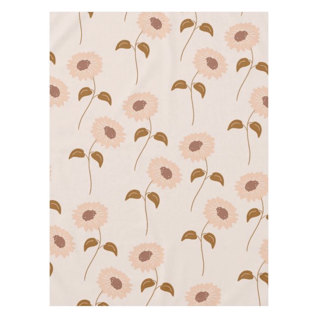 Brown Beige Retro Y2K Hippie Sonnenblumenmuster Tischdecke (Vorderseite)