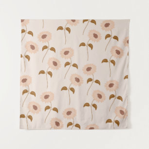 Brown Beige Retro Y2K Hippie Sonnenblumenmuster Wandteppich