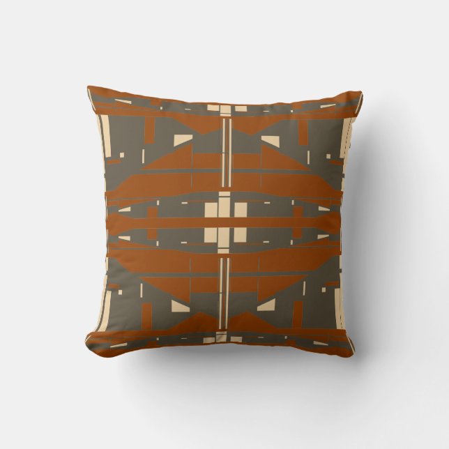Brown Beige Rust Mediterrane Symmetrie Kissen (Vorderseite)