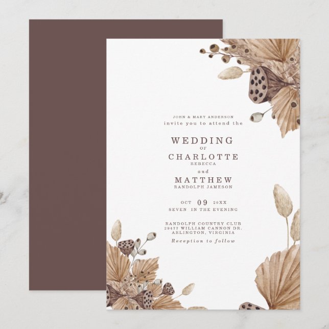 Brown & Beige Trockenfolien Einladung zur Hochzeit (Vorne/Hinten)
