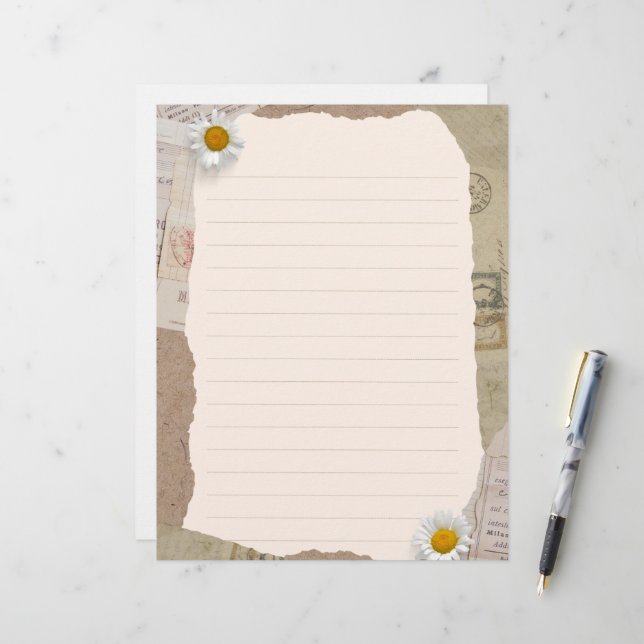 Brown Beige Vintages Scrapbook Lined Notes Briefbogen (Vorderseite/Rückseite Beispiel)