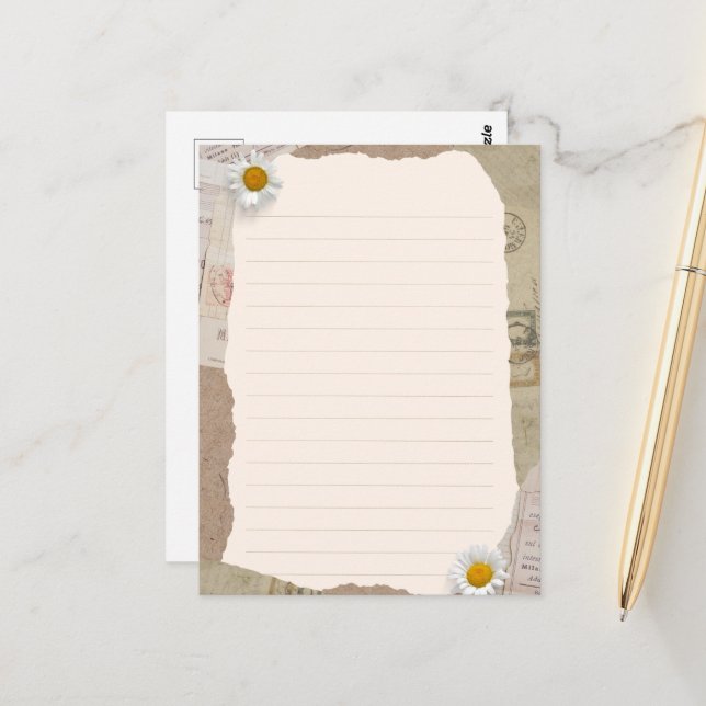 Brown Beige Vintages Scrapbook Lined Notes Postkarte (Vorderseite/Rückseite Beispiel)