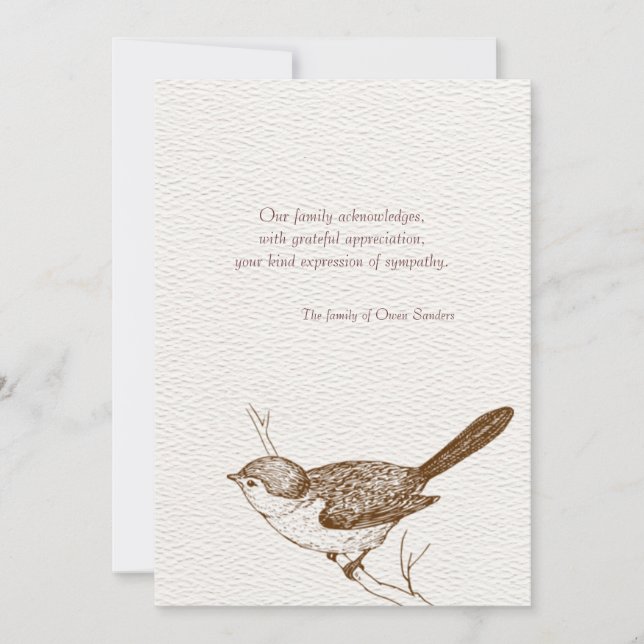 Brown Bird Bereavement Vielen Dank Anmerkungen Mitteilungskarte (Vorderseite)