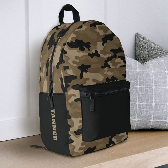 Brown Black Camoflauge Boys School Bedruckter Rucksack (brown and black camouflage school backpack, great for back to school.)