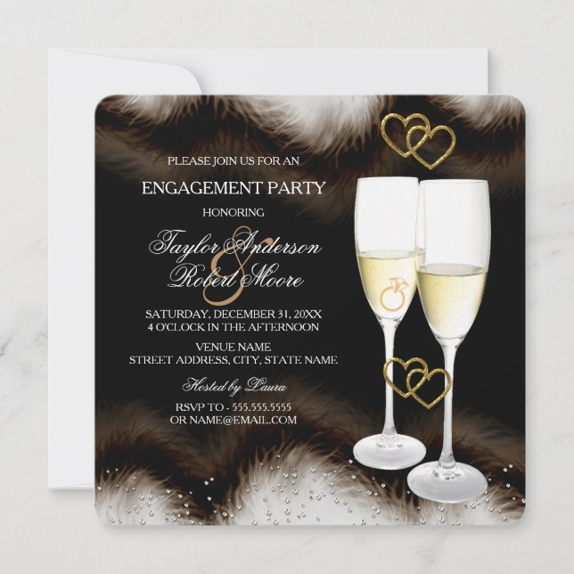 Brown Black Champagne Rainer Heart Engagement Part Einladung (Vorderseite)