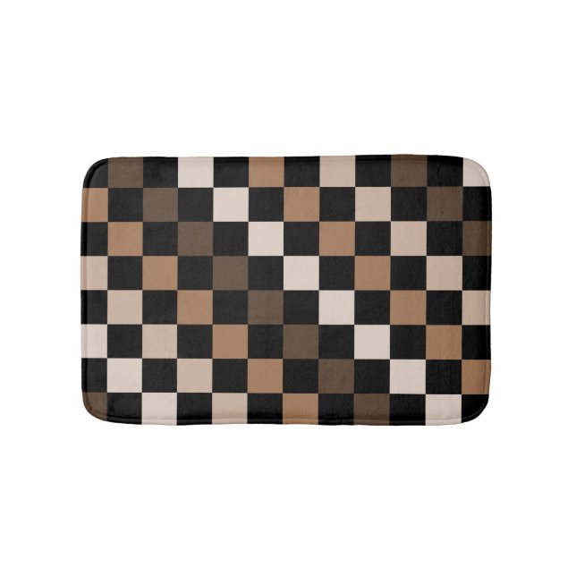 Brown Black Checkered Gingham Pattern Badematte (Vorderseite)