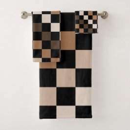 Brown Black Checkered Gingham Pattern Badhandtuch Set