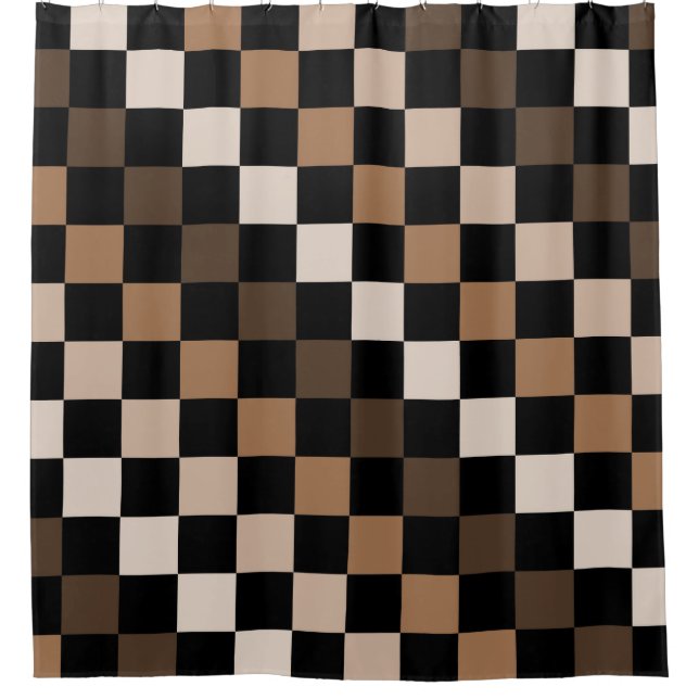 Brown Black Checkered Gingham Pattern Duschvorhang (Vorderseite)