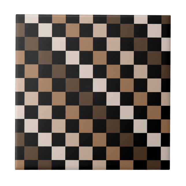 Brown Black Checkered Gingham Pattern Fliese (Vorderseite)