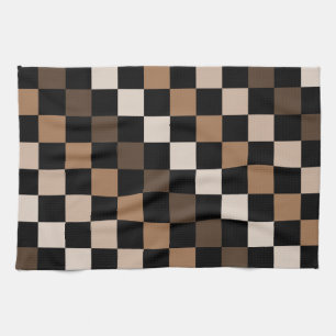 Brown Black Checkered Gingham Pattern Geschirrtuch