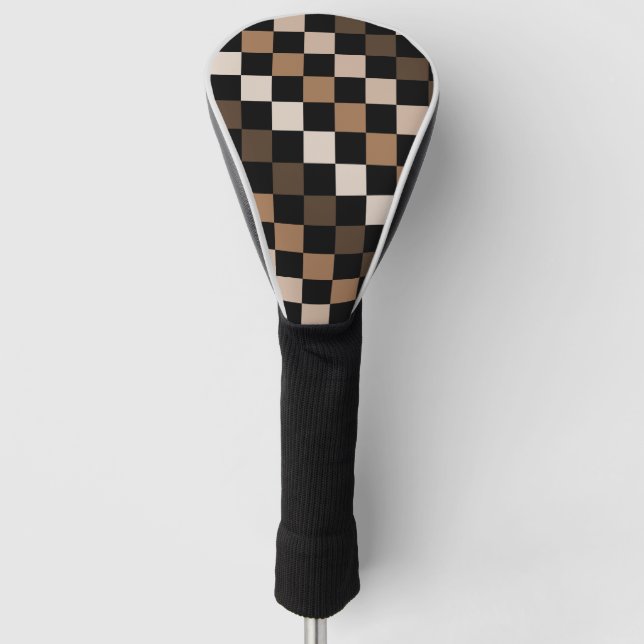 Brown Black Checkered Gingham Pattern Golf Headcover (Vorderseite)