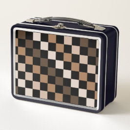Brown Black Checkered Gingham Pattern Metall Brotdose