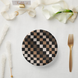 Brown Black Checkered Gingham Pattern Pappteller