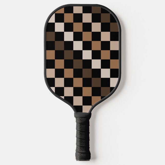 Brown Black Checkered Gingham Pattern Pickleball Schläger (Vorderseite)
