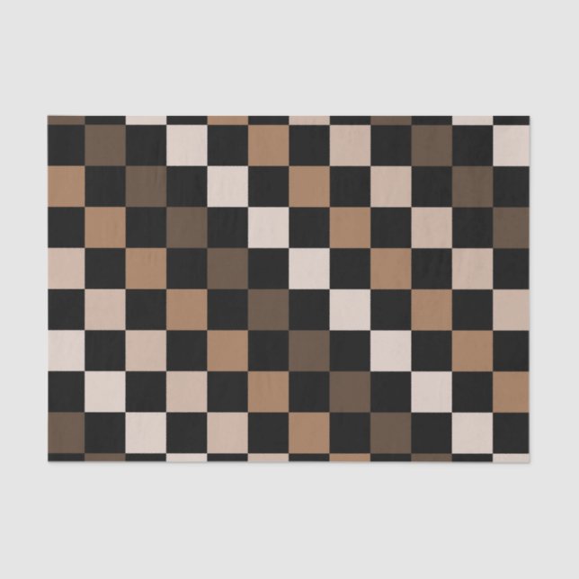 Brown Black Checkered Gingham Pattern Seidenpapier (Vorderseite)