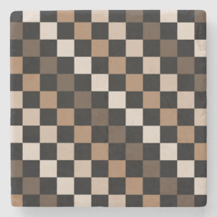 Brown Black Checkered Gingham Pattern Steinuntersetzer